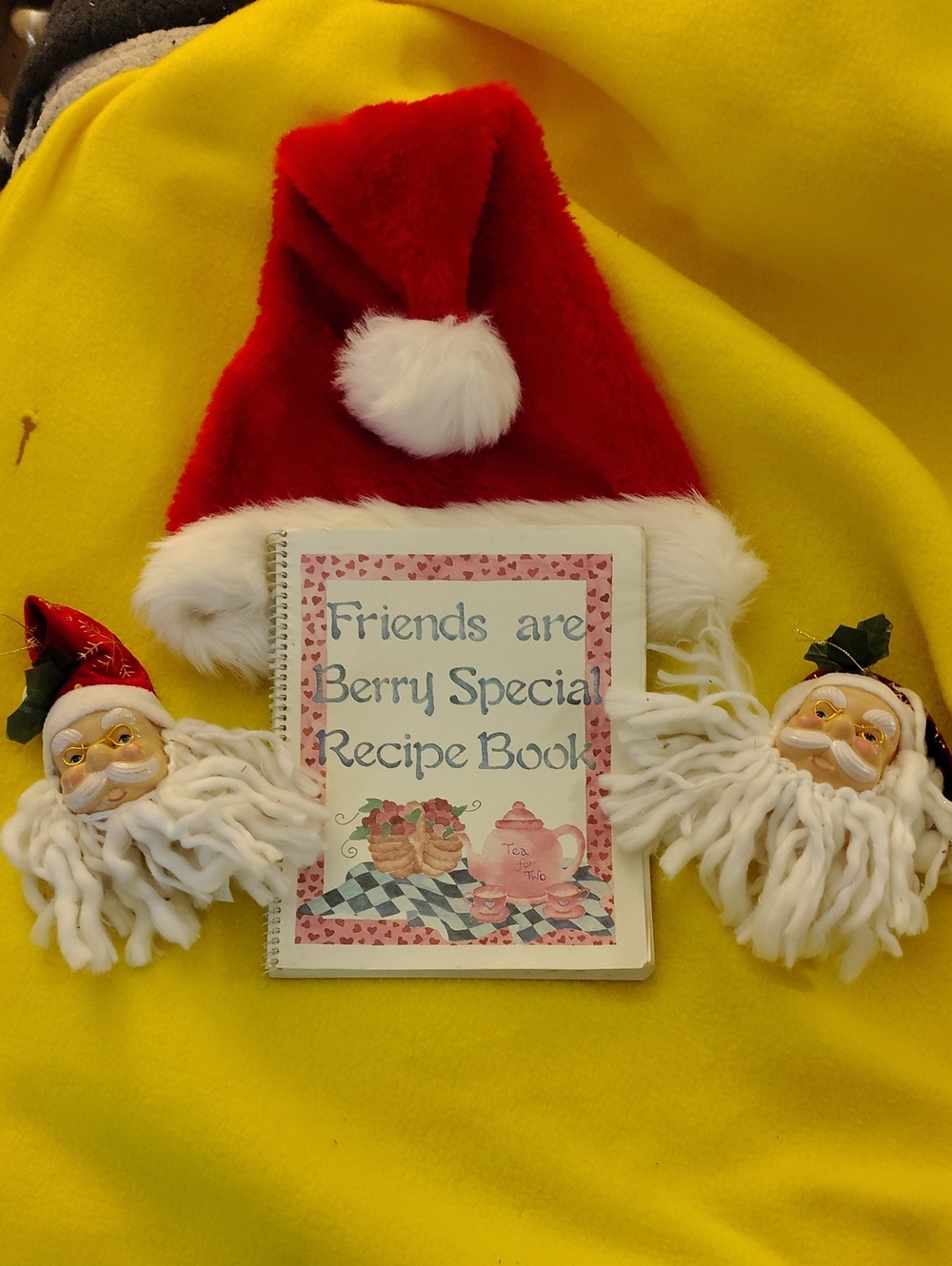 Red Santa Hat & Holiday Recipe Book Set - Festive Kitchen Decor